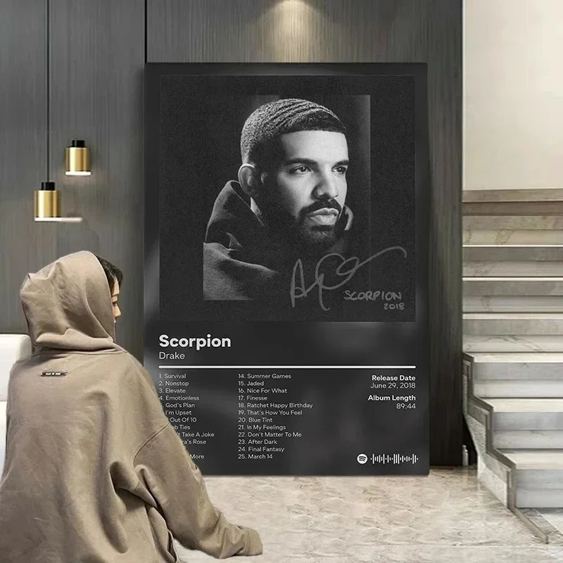 Drake Pop Rap Music Album Cover Poster Aesthetic Rapper Hip Hop Rock Wall Art Canvas Painting Picture for Living Room Home Decor